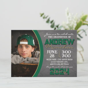 Groen en Brons Chalkboard Afstuderen Invitation Kaart