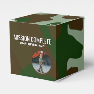 Groen en Bruin Camo Patroon Missie Compleet Bedankdoosjes