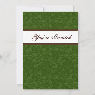Groen en Bruin Damask Housewarming Invitation Kaart