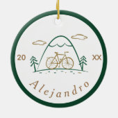 Groen en bruin fietsontwerp fietsontwerp keramisch ornament (Achterkant)