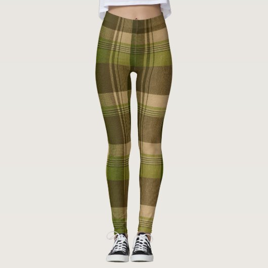 Groen en bruin geruite leggings (Voorkant)