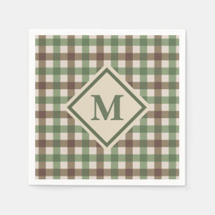 Groen en bruin Gingham Pset met Monogram Picnic Servet