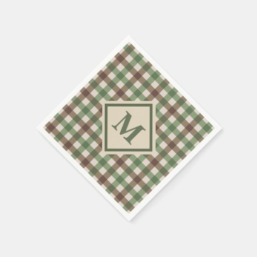 Groen en bruin Gingham Pset met Monogram Picnic Servet (Hoek)
