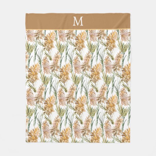 Groen en bruin Pampas Grass Monogram Fleece Deken (Voorkant)