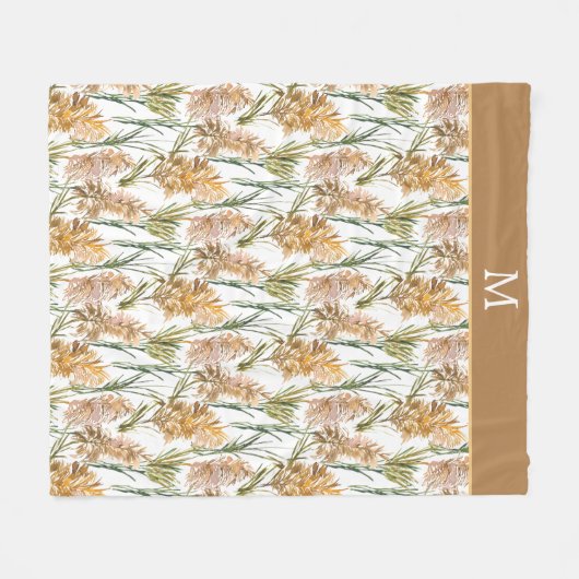 Groen en bruin Pampas Grass Monogram Fleece Deken (Voorkant (Horizontaal))