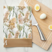 Groen en bruin Pampas Grass Monogram Theedoek (Quarter Fold)