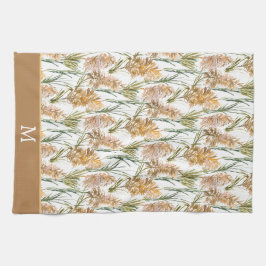 Groen en bruin Pampas Grass Monogram Theedoek