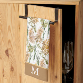 Groen en bruin Pampas Grass Monogram Theedoek