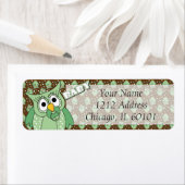 Groen en Bruin Polka Dot Uil Baby shower Thema Etiket (Insitu)