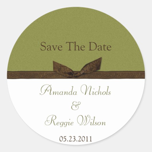 Groen en Bruin Save The Date Sticker (Voorkant)
