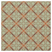 Groen en Coper Oranje Scroll Grid Pattern Stof (Close Up)