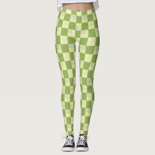 Groen en Crème Geruit Tegelmotief Leggings