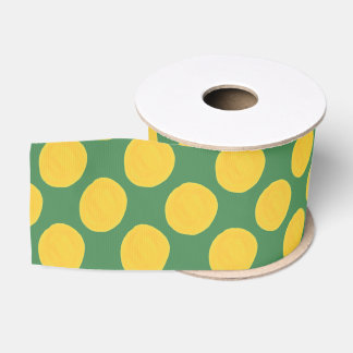 Groen en Crème Stippenpatroon Grosgrain Lint