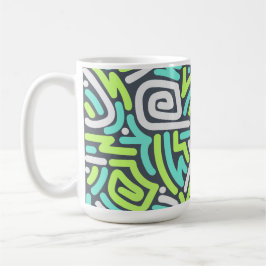 Groen en cyaan neon kronkelende doolhofpatroon koffiemok