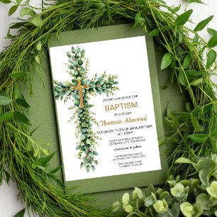 Groen en Eucalyptus Jongens Gouden Doopuitnodiging Kaart