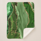 Groen en Faux Gold Glitter Marble Agate Sherpa Deken (Voorkant)