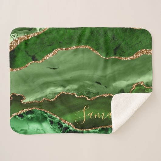 Groen en Faux Gold Glitter Marble Agate Sherpa Deken (Voorkant (horizontaal))