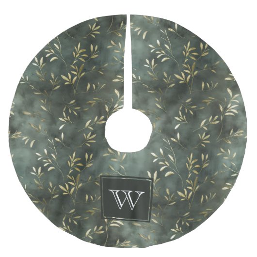 Groen en Faux Gold Olive Leaf Tree Rok Kerstboom Rok (Voorkant)