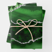 Groen en Faux Silver Glitter Marble Agate Inpakpapier Vel (In situ)