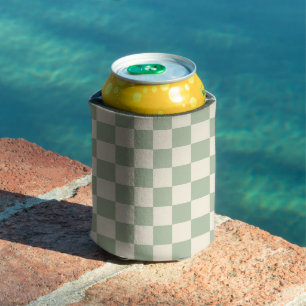 Groen en Gebroken Wit Checkerboard Blikjeskoeler