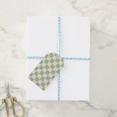 Groen en Gebroken Wit Checkerboard Cadeaulabel (Met Touw)
