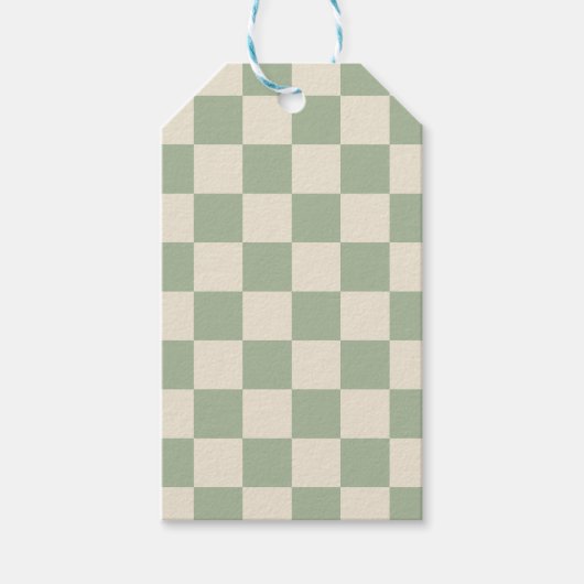 Groen en Gebroken Wit Checkerboard Cadeaulabel (Voorkant)