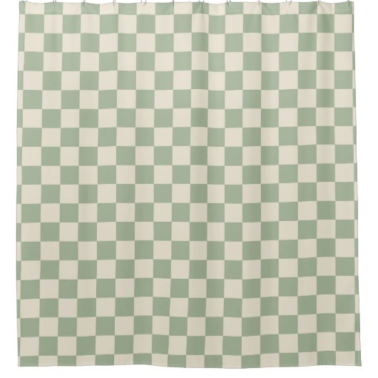 Groen en Gebroken Wit Checkerboard Douchegordijn (Voorkant)