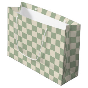 Groen en Gebroken Wit Checkerboard Groot Cadeauzakje