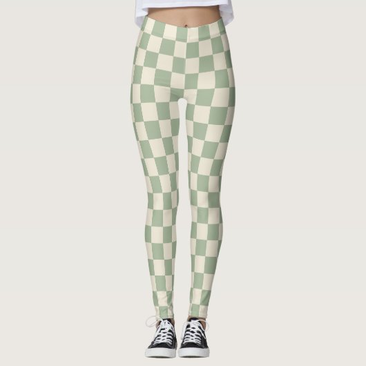 Groen en Gebroken Wit Checkerboard Leggings (Voorkant)