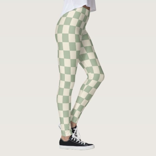 Groen en Gebroken Wit Checkerboard Leggings (Rechts)