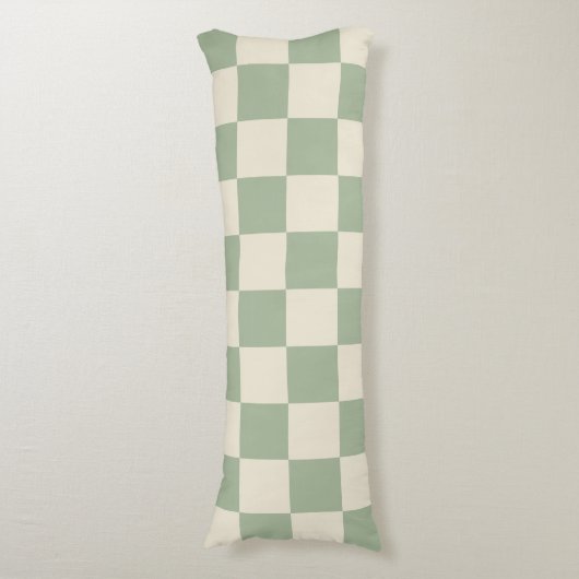 Groen en Gebroken Wit Checkerboard Lichaamskussen (Voorkant Verticaal)