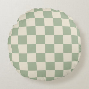 Groen en Gebroken Wit Checkerboard Rond Kussen