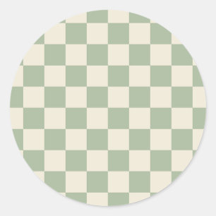 Groen en Gebroken Wit Checkerboard Ronde Sticker