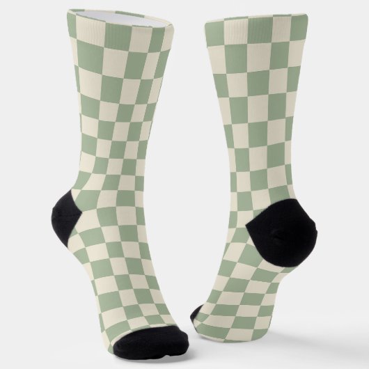 Groen en Gebroken Wit Checkerboard Sokken (Gebogen)
