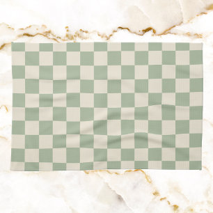 Groen en Gebroken Wit Checkerboard Theedoek