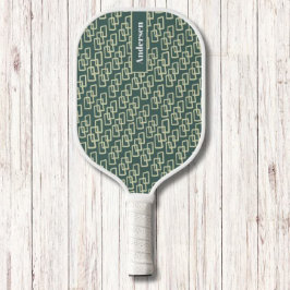Groen en Geel Geometrisch Patroon Modern Monogram Pickleball Paddle