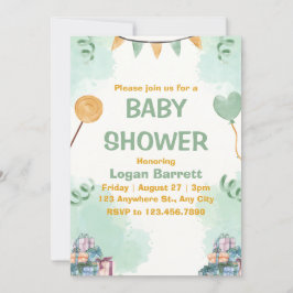 Groen en Geel Illustratief Schattige Baby shower Kaart