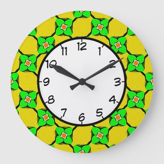 Groen en geel lemon Garden Pattern Grote Klok (Voorkant)