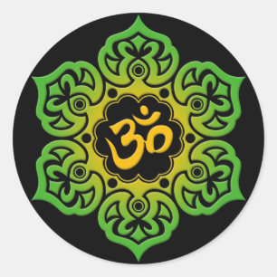Groen en Geel Lotus Bloem Om op Zwart Ronde Sticker