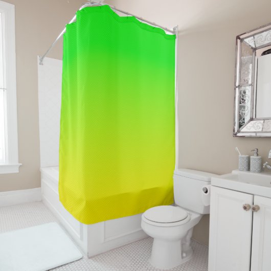 Groen en geel neonverloop douchegordijn (In situ)