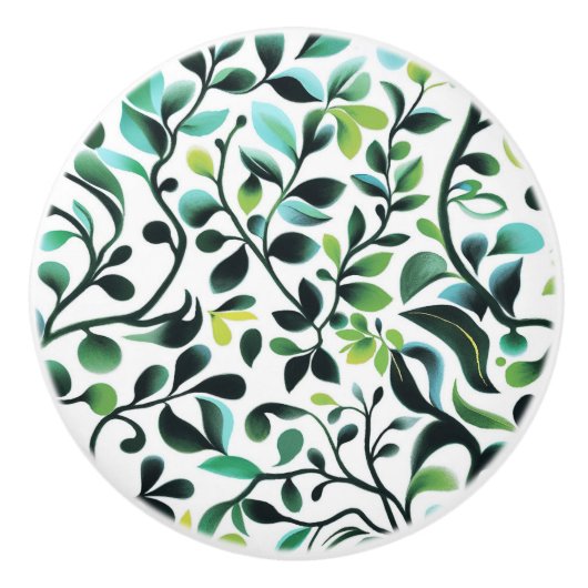 Groen en gele bladeren patroon keramische knop (Voorkant)