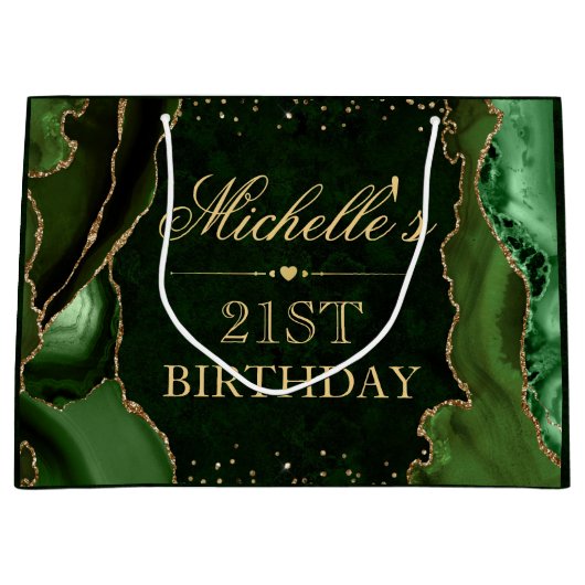 Groen en Glitter Marble Agate Birthday Groot Cadeauzakje (Voorkant)