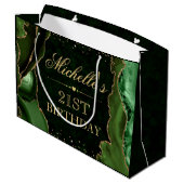 Groen en Glitter Marble Agate Birthday Groot Cadeauzakje (Achterkant Gekanteld)