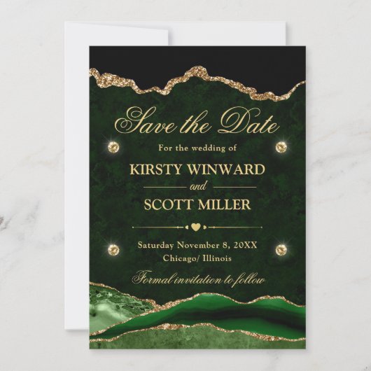 Groen en Glitter Marble Agate sparen de Datum Save The Date (Voorkant)