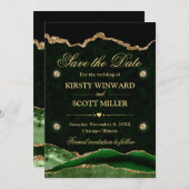 Groen en Glitter Marble Agate sparen de Datum Save The Date (Voorkant / Achterkant)