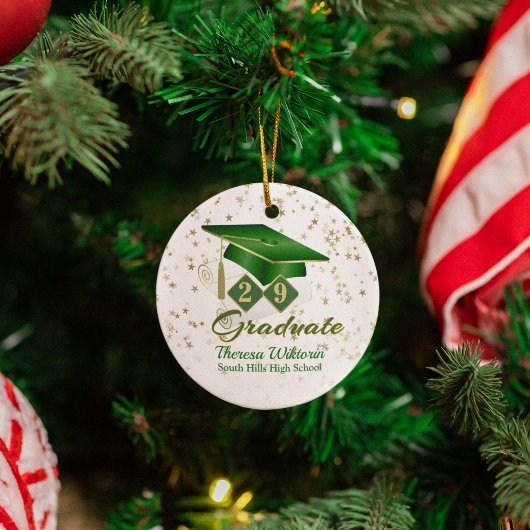 Groen en Gold Afstuderen keramisch Ornament