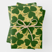 GROEN EN GOLD GLITTER KIJKEN IRISH SHAMROCKS INPAKPAPIER VEL (In situ)