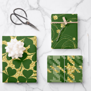 GROEN EN GOLD GLITTER KIJKEN IRISH SHAMROCKS INPAKPAPIER VEL