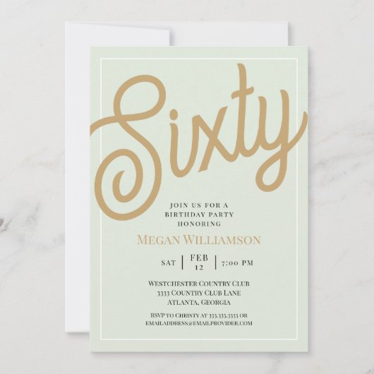 Groen en Gold Script 60th Birthday Kaart (Voorkant)