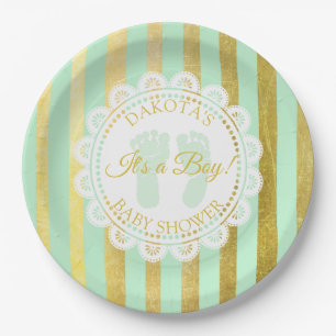 Groen en Gold Striped Bord voor persoonlijk schoei